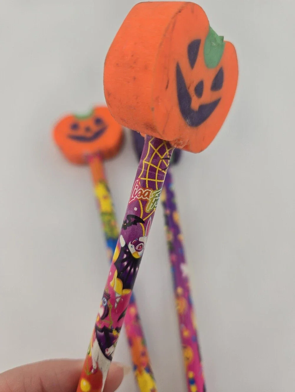 Vintage Lisa Frank Holiday Pencils Lot Halloween Witch Pumpkin Erasers